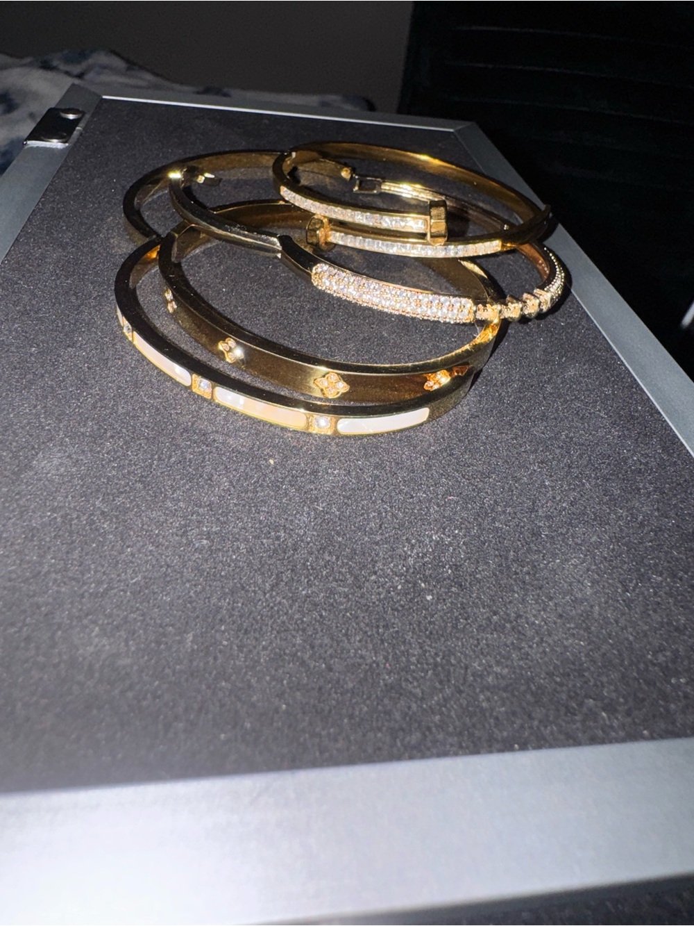 Planet Gold Set of Gold-Tone and White Accent Bracelets